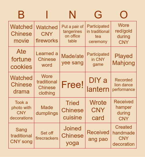 Chinese New Year Edition Bingo Card