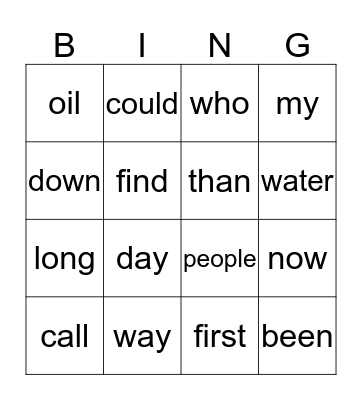 Word Word 2 Set 3 Bingo Card