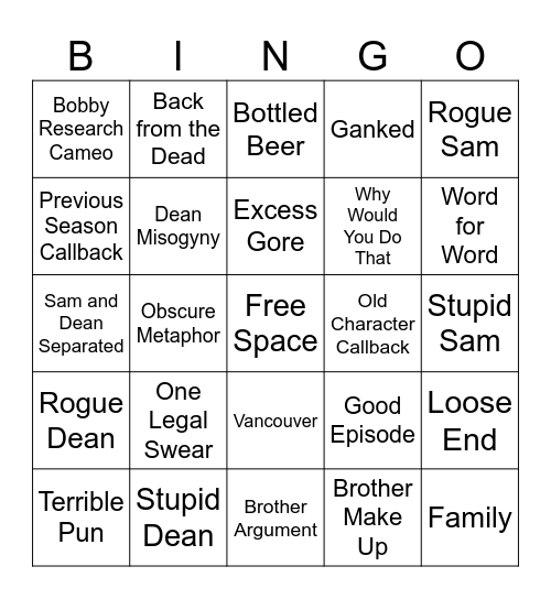 Soupernatural Bingo Card
