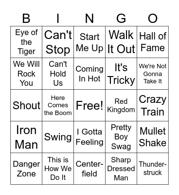 Baseball Songs Bingo Card