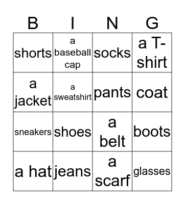 What's he wearing? Bingo Card