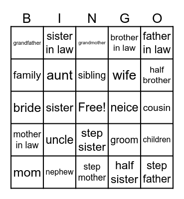 Family Relations Bingo Card