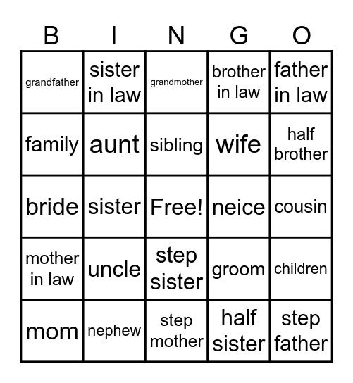 Family Relations Bingo Card
