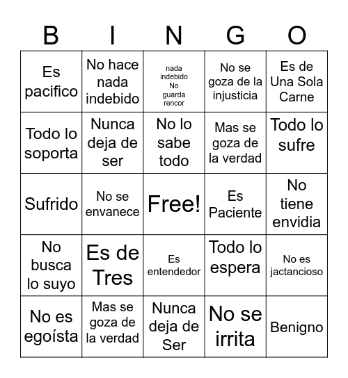 1 CORINTIOS 13 Bingo Card