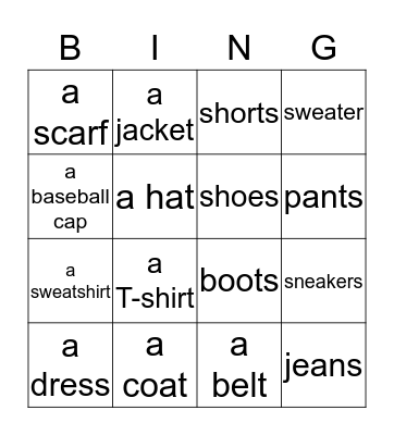 What's he wearing? Bingo Card