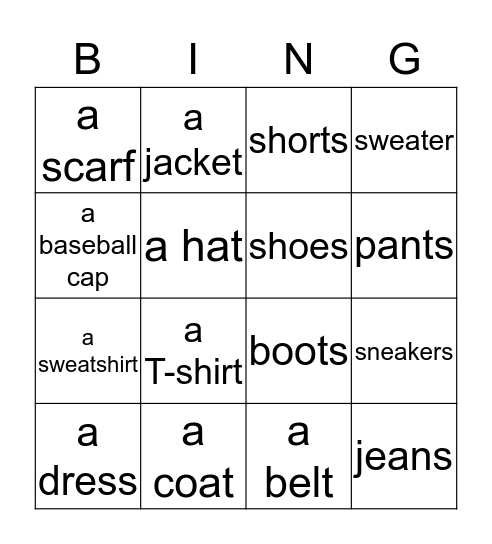 What's he wearing? Bingo Card