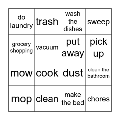 Chores Bingo Card
