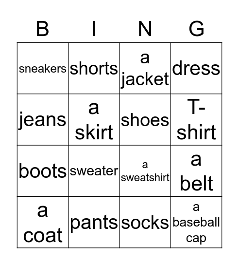 What's he wearing? Bingo Card