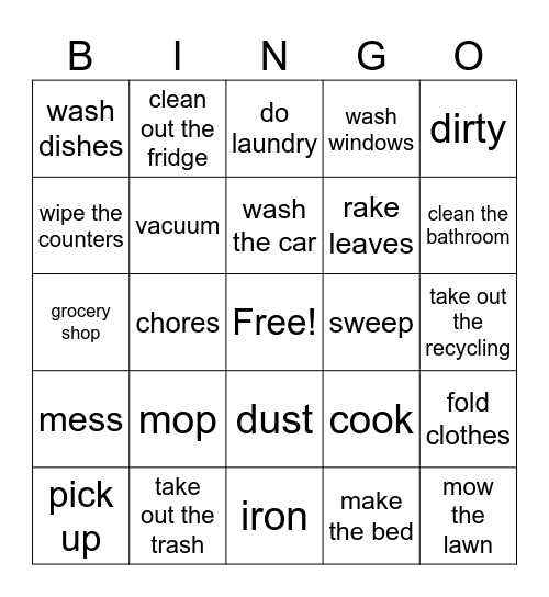Chores - advanced Bingo Card