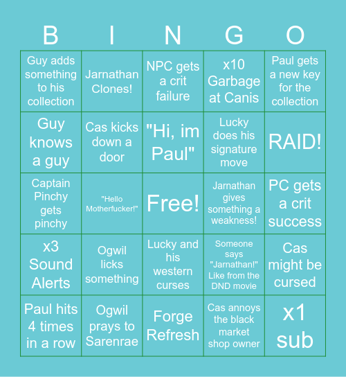 Abomination Bingo Card