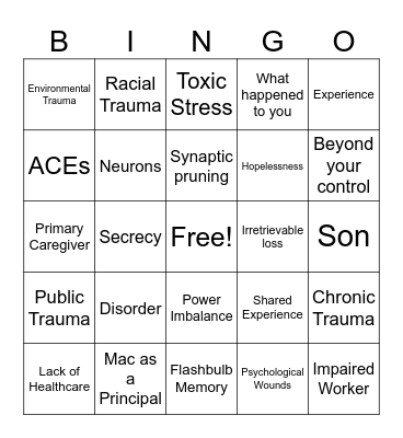 Dr. Mac Trauma Awareness Bingo Card