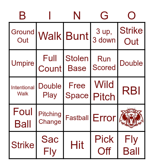 Wildcats Baseball Bingo Card