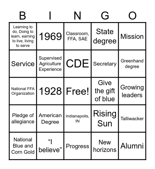 FFA BINGO Card