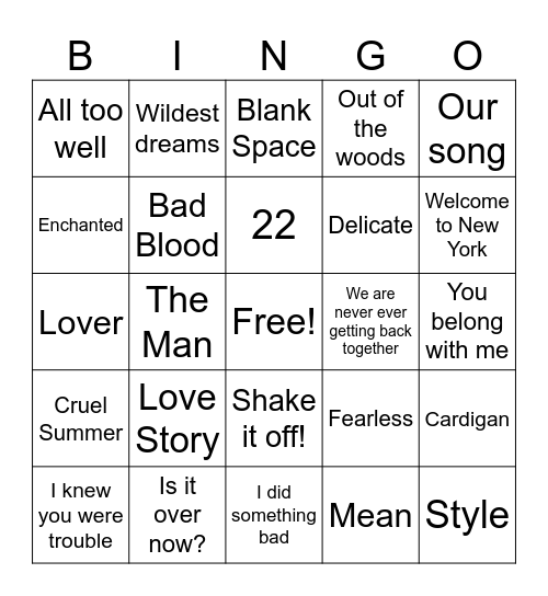 Swifty Bingo Card