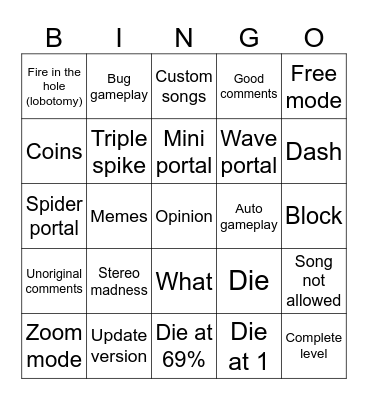 Geometry dash bingo recent level Bingo Card
