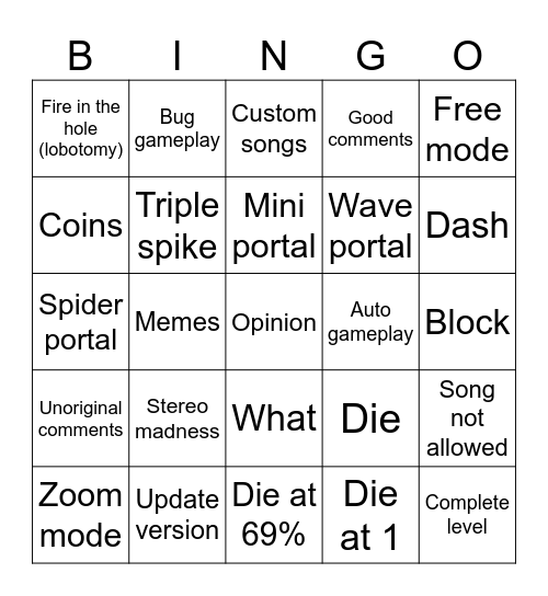Geometry dash bingo recent level Bingo Card