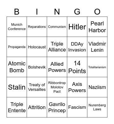 World Wars Bingo Card