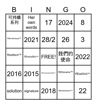 文字賓果 Bingo Card