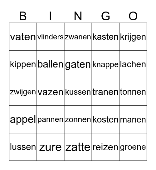 Duidt met de juiste kleur aan:  Bingo Card