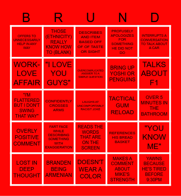 BRANDEN "BOOTY"  BINGO Card