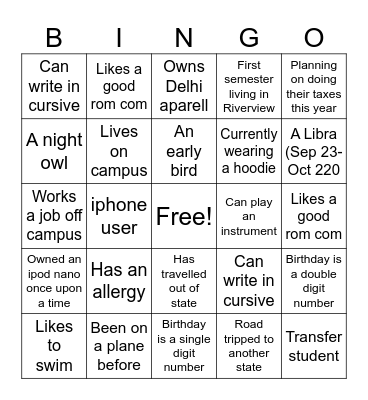 Get to know people! Bingo Card