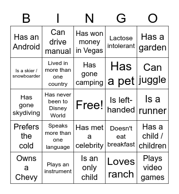 Icebreaker Bingo Card