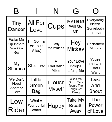 Music in the Movies Bingo Card