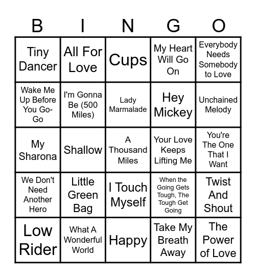 Music in the Movies Bingo Card