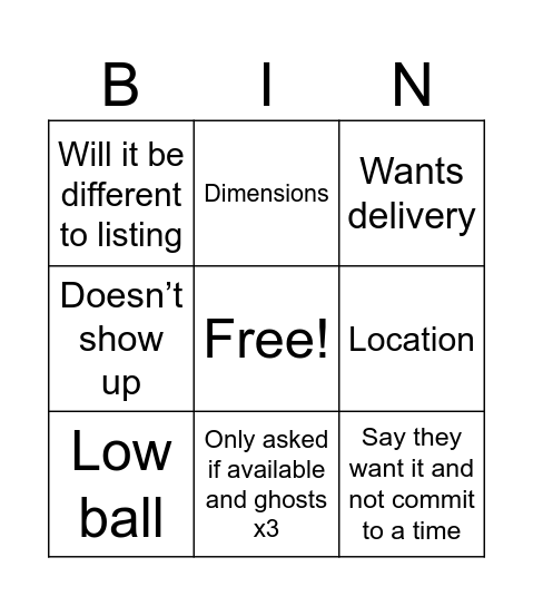 Facebook market place Bingo Card