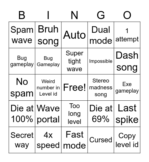 Geometry dash bingo Card