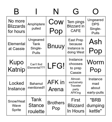 Cassie Prep Bingo Card