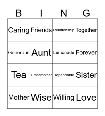 FDR Mother-Daughter Tea 2016 Bingo Card