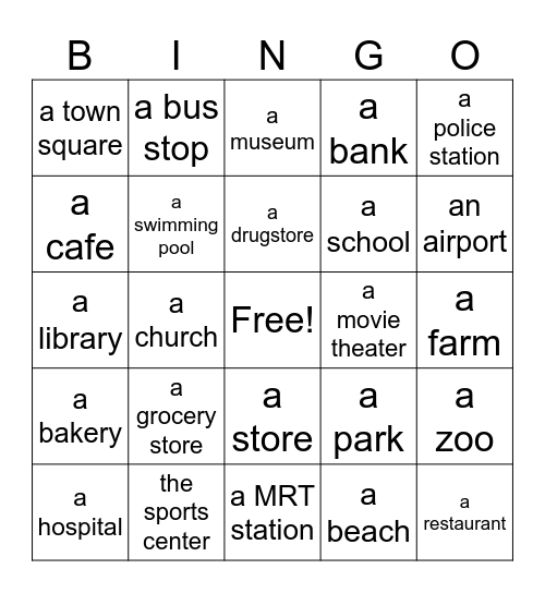 My neighborhood Bingo Card