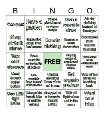 Sustainability Bingo! Bingo Card