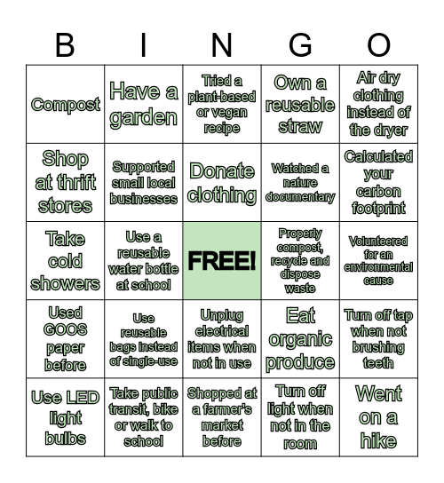 Sustainability Bingo! Bingo Card