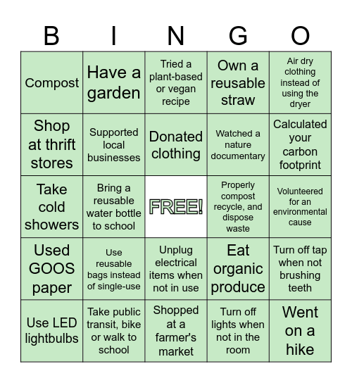 Sustainability Bingo! Bingo Card