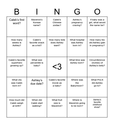 Baby Bingo Card