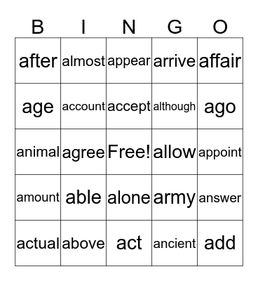GSL A BINGO Card