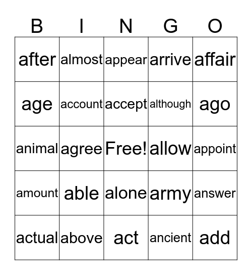 GSL A BINGO Card