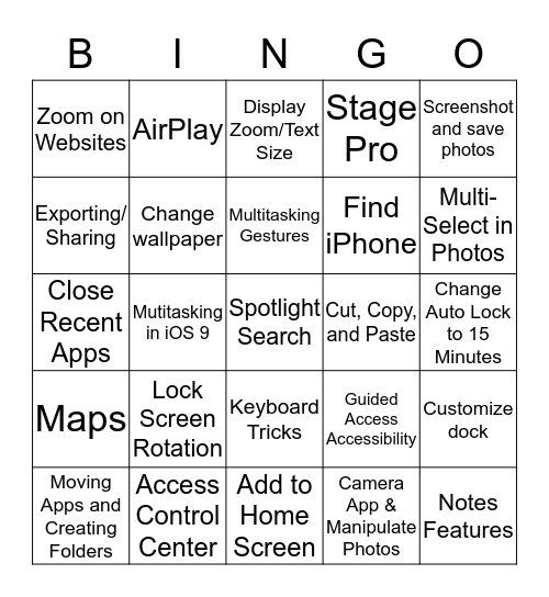 iPad Tips & Tricks Bingo Card