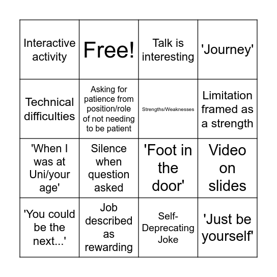 Career Day Bingo Card