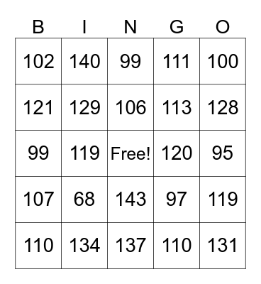 Column Addition (2-digit + 2-digit) Bingo Card