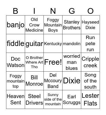 bluegrass Bingo Card