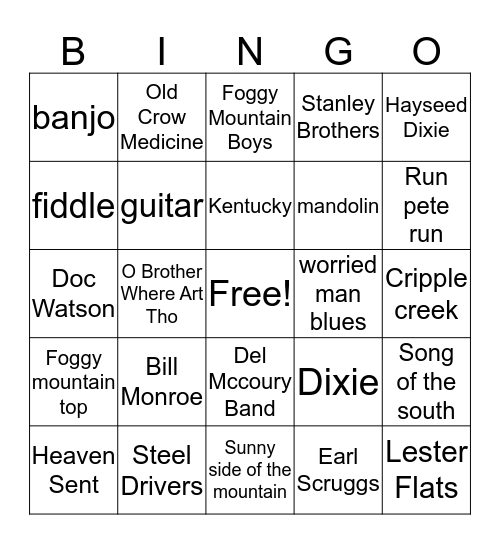 bluegrass Bingo Card