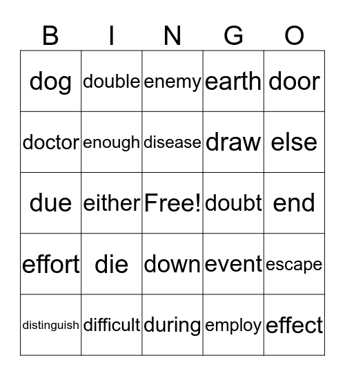 GSL D-E BINGO Card