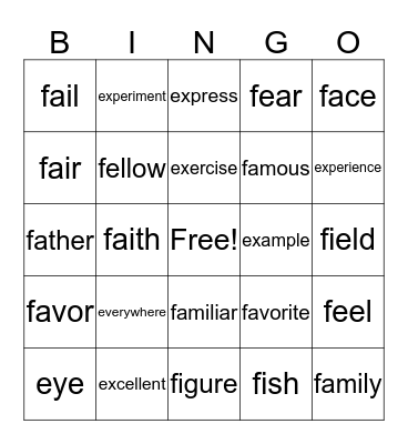 GSL E-F BINGO Card