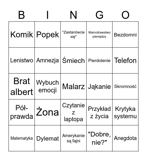 Jerzy Żurko Bingo Card