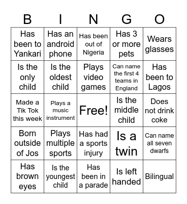 Untitled Bingo Card