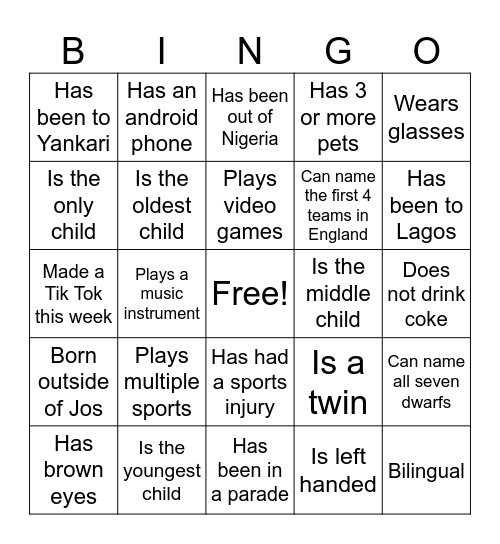 Untitled Bingo Card