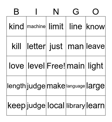 GSL J-K-L-M BINGO Card